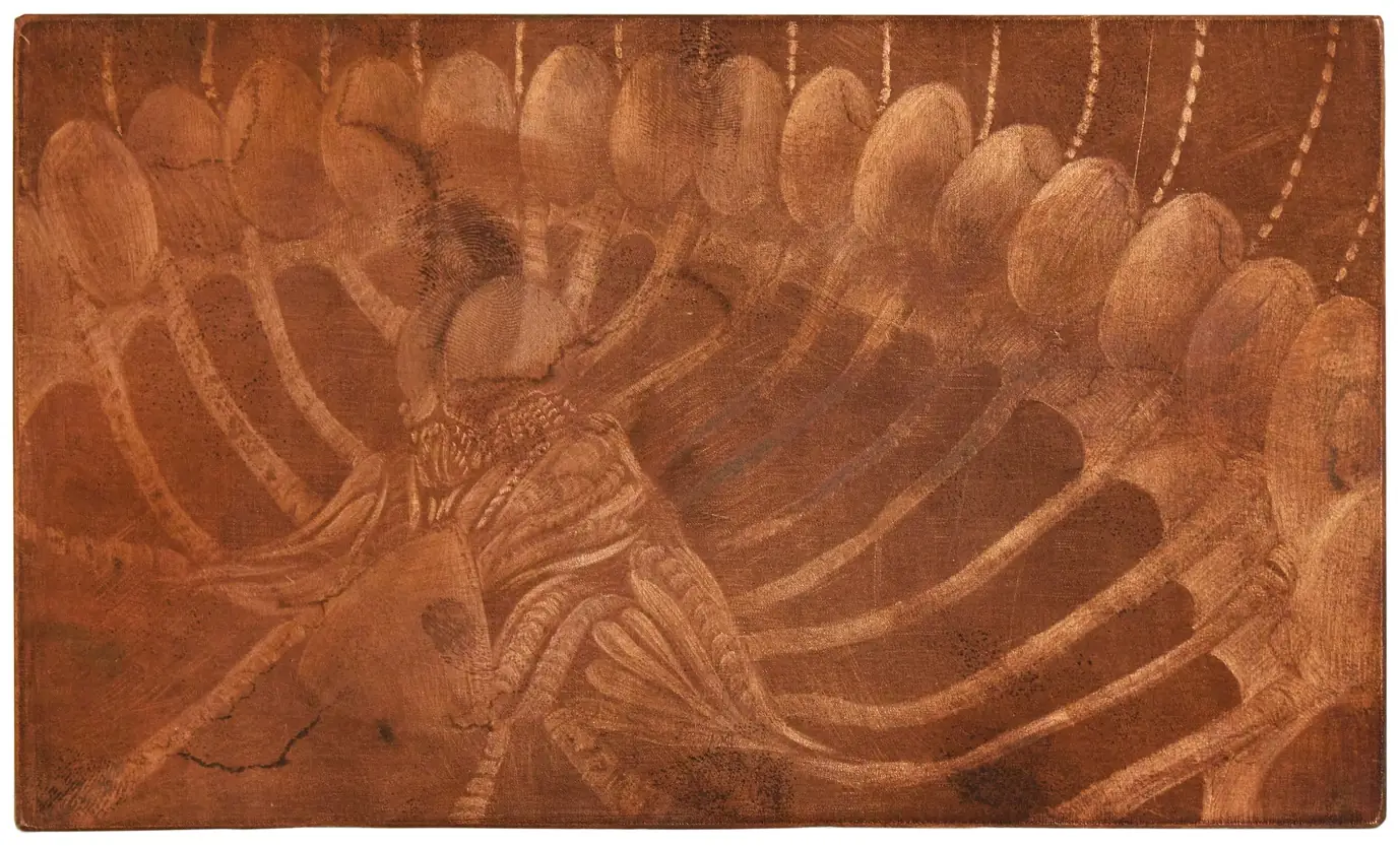 A horizontal copper mezzotint plate carrying both the Egg and Misconception details.