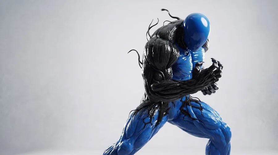 Blue fighter with arms covered, legs still blue