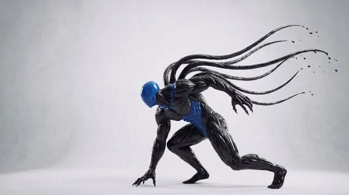 A coiled launch crouch facing left