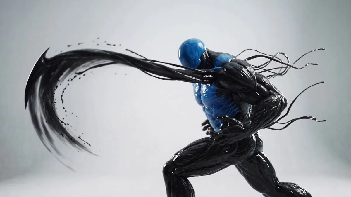 Blue fighter cracking a tentacle whip toward the left