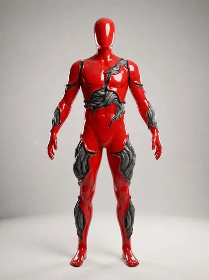 Organism breaking out through cracks in the red shell