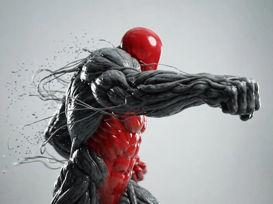 Red fighter throwing a punch