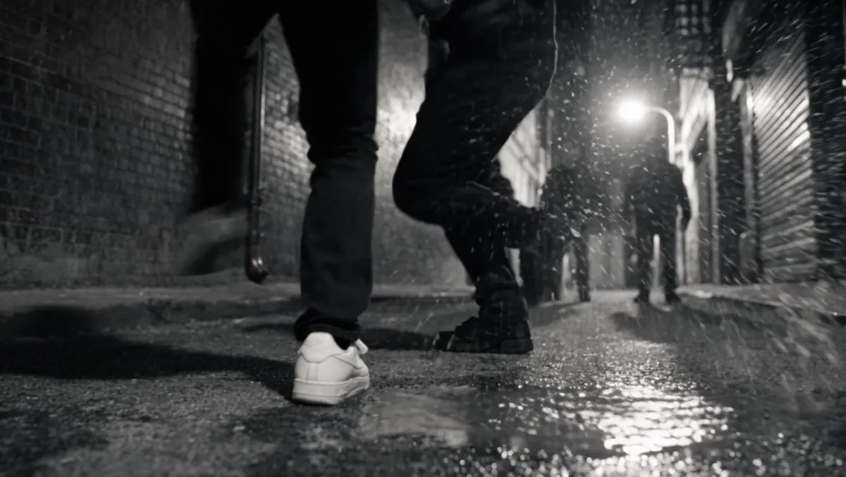 Feet shifting on wet pavement